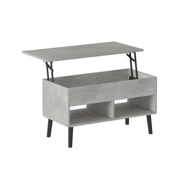 FUFU&GAGA 30 .7 in. L Gray 22.6 in. H Rectangle Wood Lift Top Coffee Table with Hidden Storage Compartment And 2 Storage Shelves