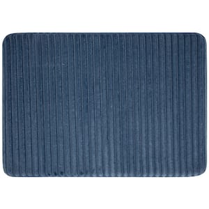 Roswell 17 in. x 24 in. Washed Indigo Polyester Machine Washable Bath Mat