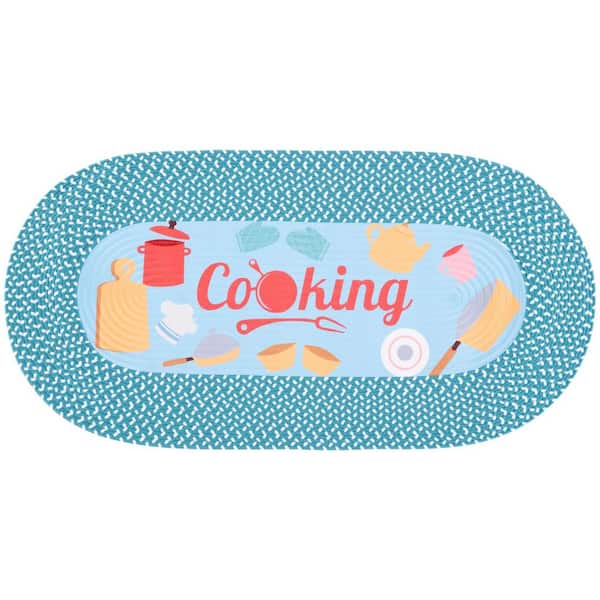 SAFAVIEH Braided Posters Light Blue/Blue 2 ft. x 4 ft. Machine Washable Cooking Modern Oval Area Rug