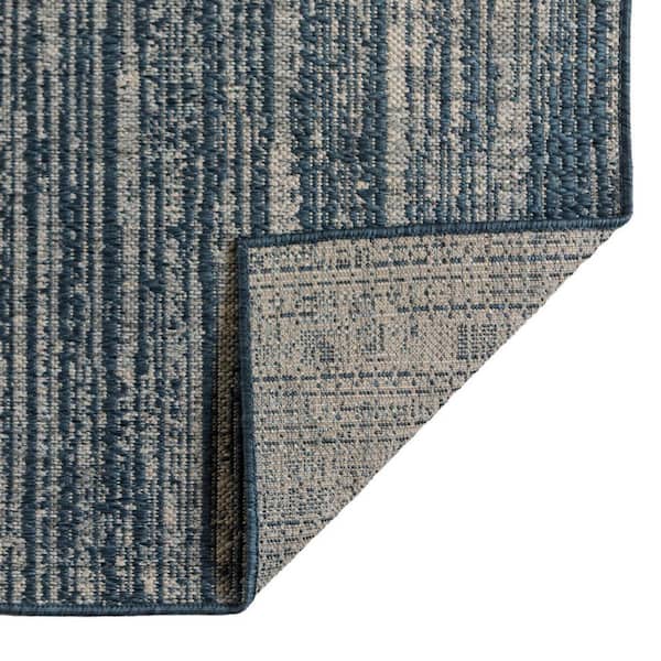 Gray, Blue 5 ft. x 8 ft. Loomed Striped Polypropylene Rectangle Indoor/Outdoor Area Rug