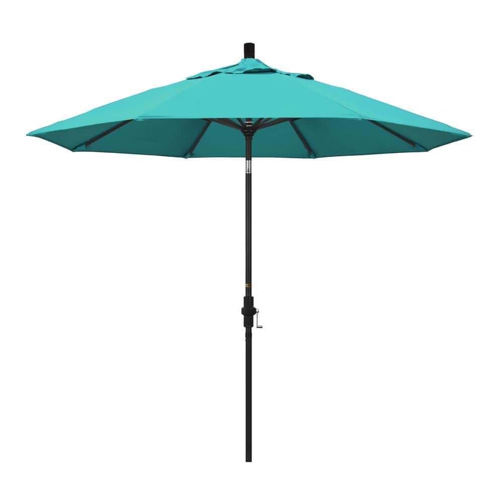 9 ft. Stone Black Aluminum Collar Tilt Crank Lift Market Patio Umbrella in Aruba Sunbrella price history on PriceWatchPro