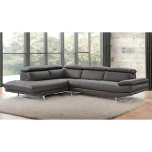 110 in. Pillow Top Arm 2-piece Leather L-Shaped Sectional Sofa in. Dark Gray