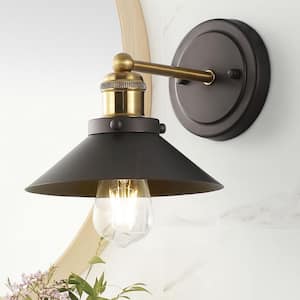July 7.88 in. 1-Light Oil Rubbed Bronze/Brass Gold Metal Shade Sconce