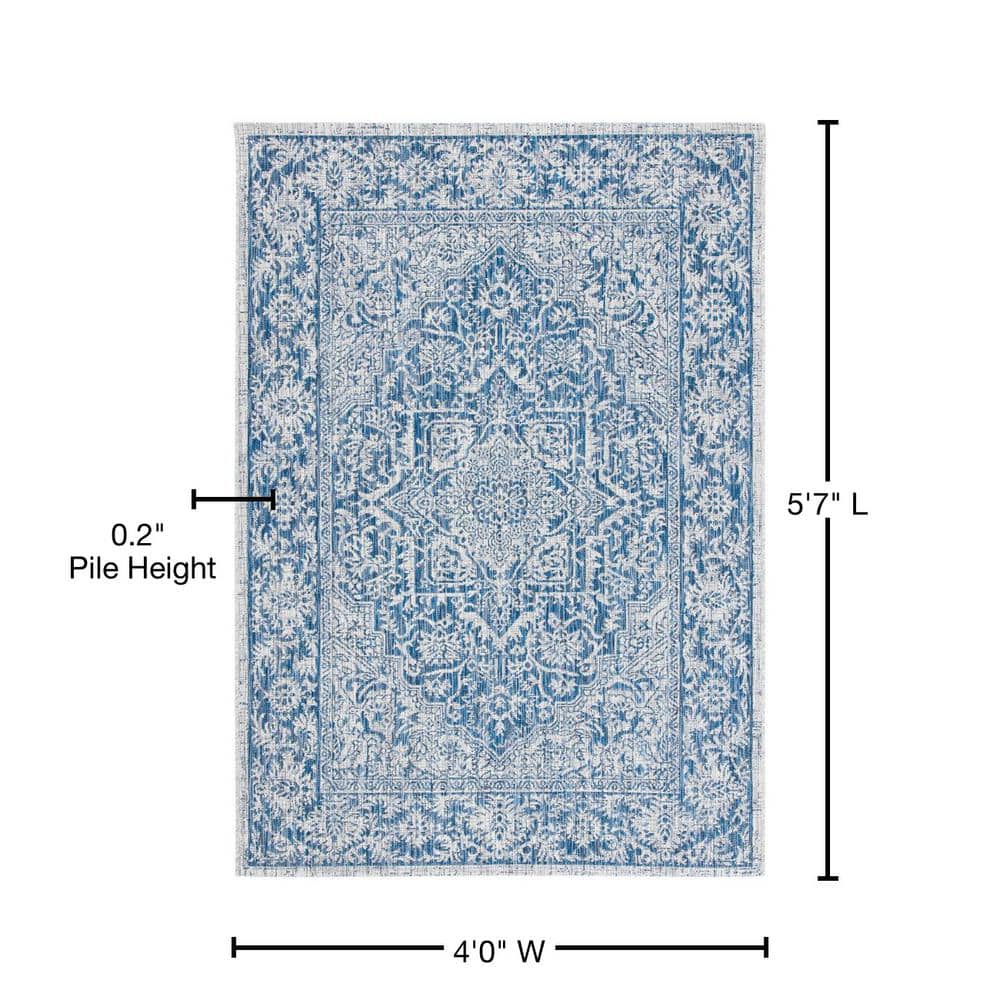 Modern Gray Synthetic 4'x5'7" Non-Slip Indoor/Outdoor Rug