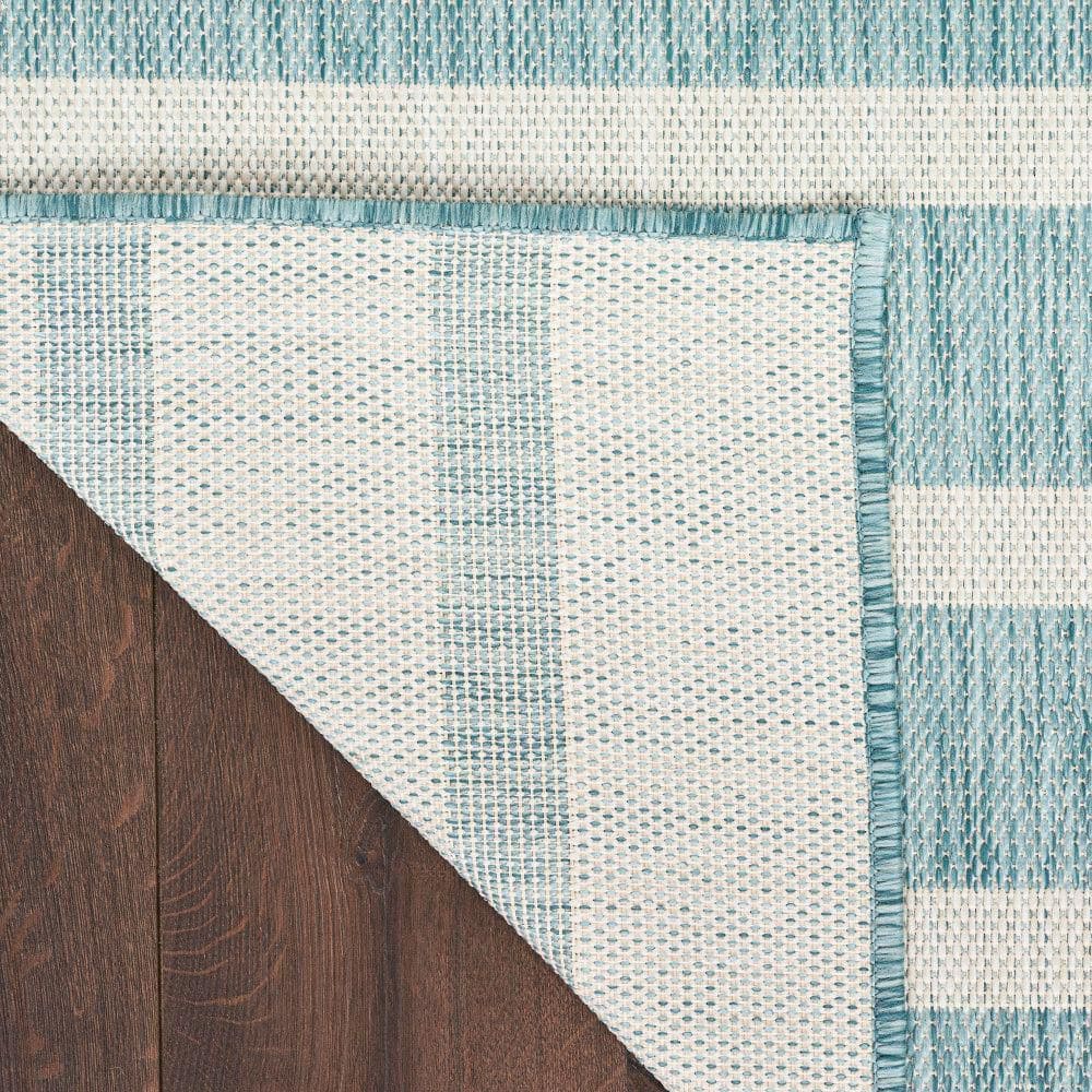 Aqua Ivory 8' x 10' Striped Synthetic Flatweave Rug