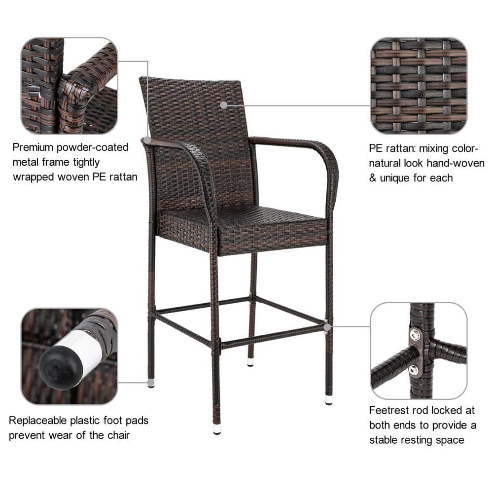 Stewart 30-Inch Brown Wicker Outdoor Barstools, Set of 2
