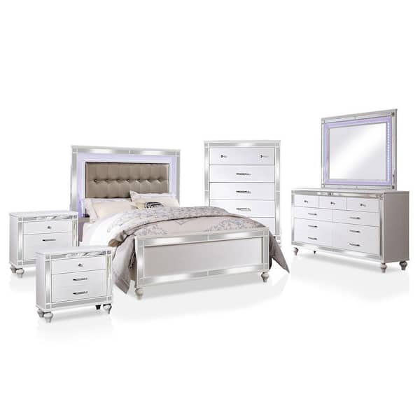 Furniture of America Alcorn 6-Piece White Eastern King Bedroom Set