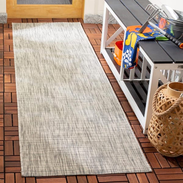 Courtyard Gray/Turquoise 2 ft. x 8 ft. Solid Indoor/Outdoor Patio  Runner Rug