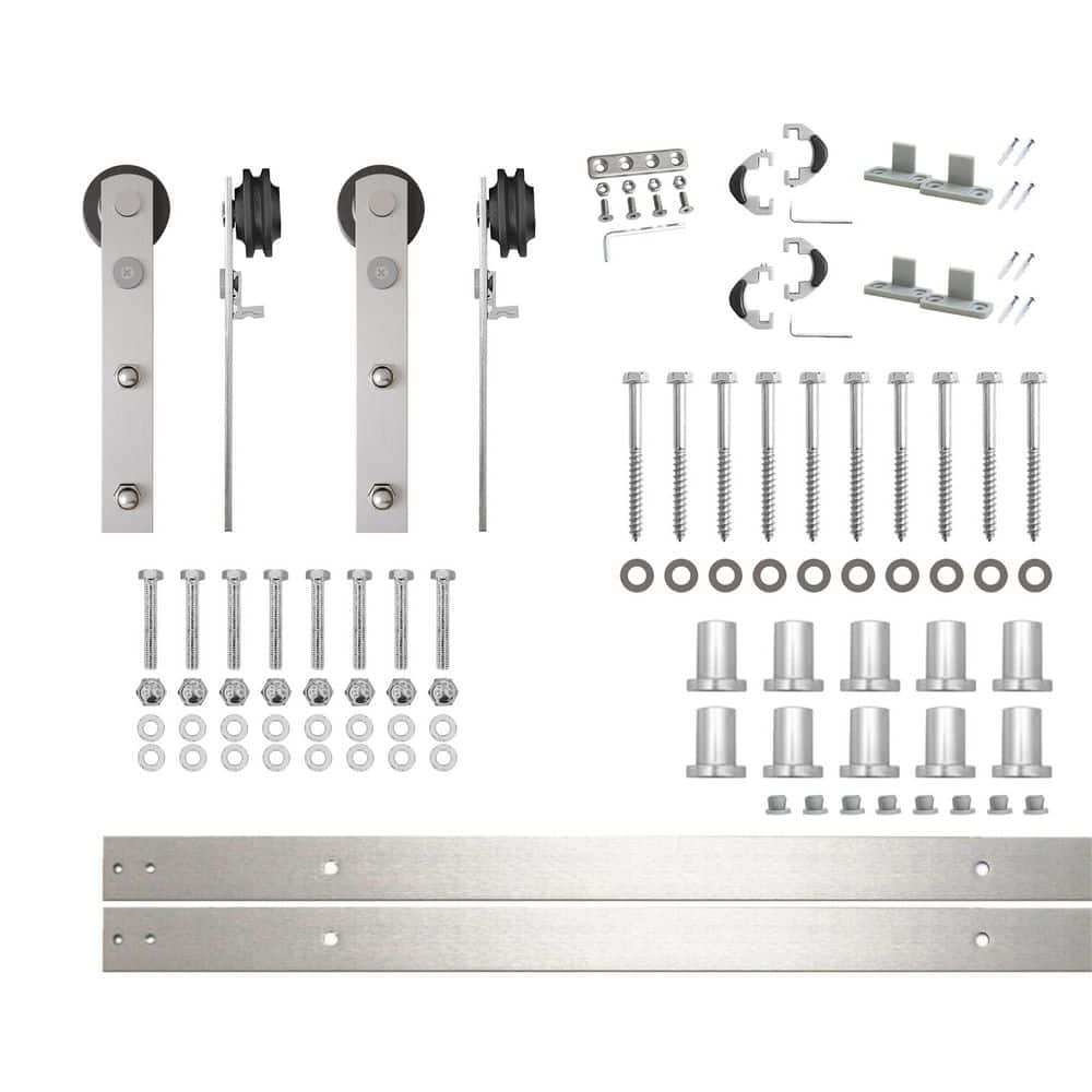 12 ft./144 in. Brushed Nickel Non-Bypass Sliding Barn Door Hardware Kit Straight Design Roller for Double Doors price history on PriceWatchPro