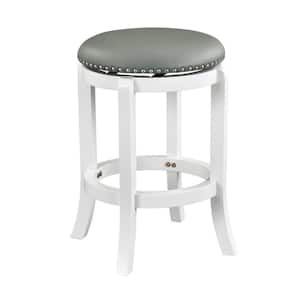 24.5 in. White and Gray Backless Wood Frame Bar Stool with Faux Leather Seat