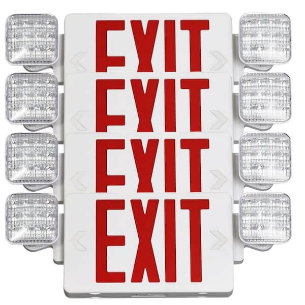 4-Pack 20-Watt Equivalent 120-277-Volt Integrated LED Emergency Red Exit Light w/Battery Backup, Wall Or Ceiling Mount