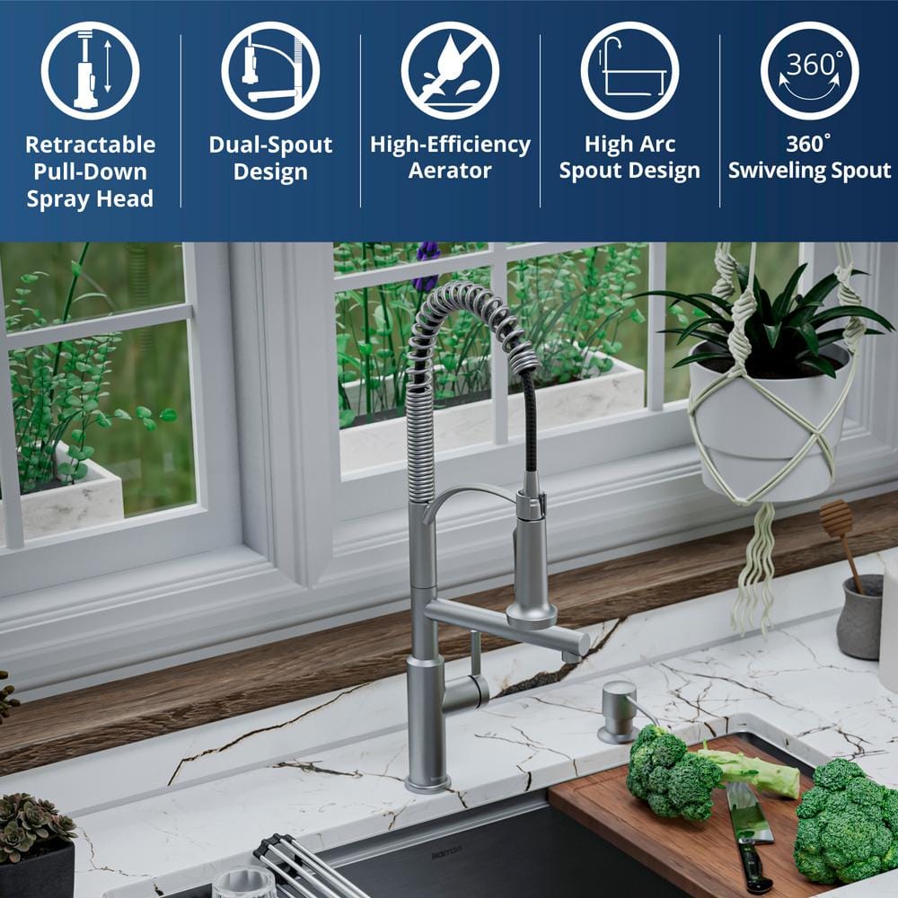 Stainless Steel Pull-Down Kitchen Faucet with Pot Filler