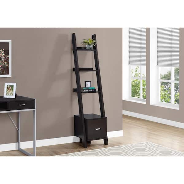 Unbranded 69 in. Cappuccino Faux Wood 4-shelf Ladder Bookcase with Open Back