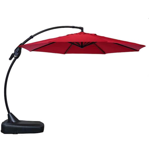 12 ft. Cantilever Outdoor Patio Umbrella with Base, Aluminum Offset Umbrella, Red