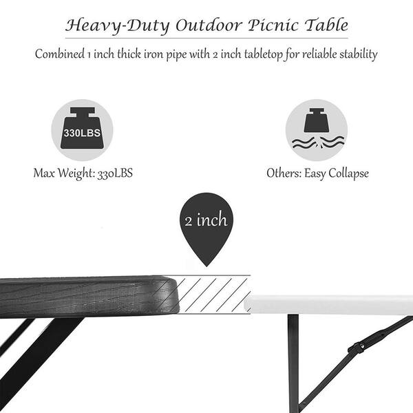 Alpulon Black All-Weather Metal Outdoor Picnic Table Bench