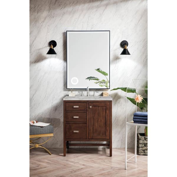 James Martin Vanities Addison 30.0 in. W x 23.5 in. D x 35.5 in. H Single Single Bathroom Vanity Mid-Century Acacia and Victorian Silver Top