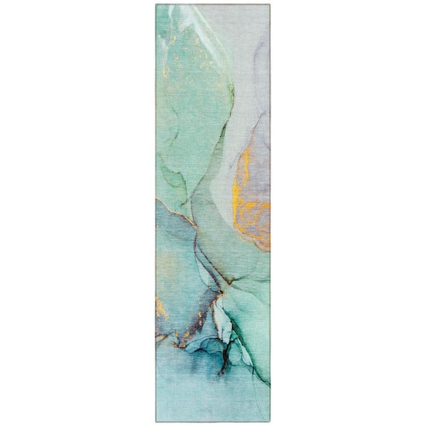 HomeRoots Teal 2 ft. x 8 ft. Abstract Indoor / Outdoor Area Rug