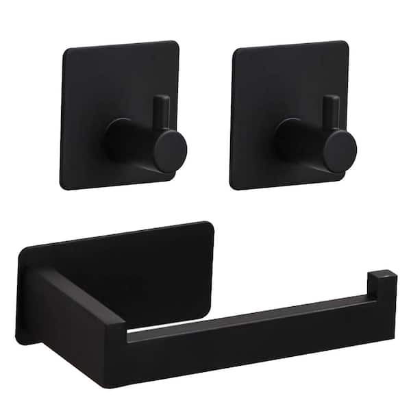 yulika 3-Piece Bath Hardware Set with Toilet Paper Holder TowelRobe Hook in Black