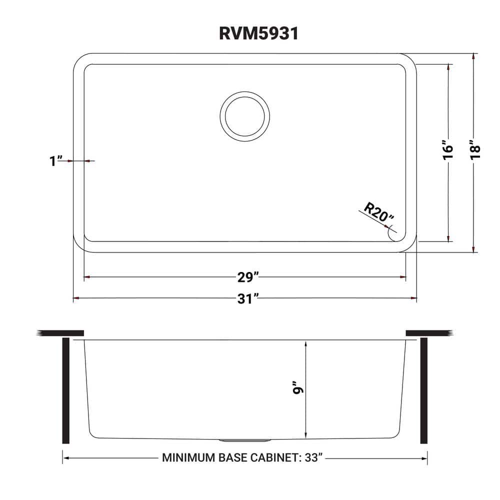 Ruvati 35" Stainless Steel Drop-In Single Bowl Kitchen Sink