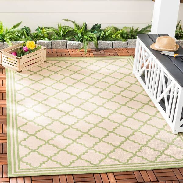 Beach House Cream/Olive 5 ft. x 8 ft. Border Trellis Indoor/Outdoor Area Rug