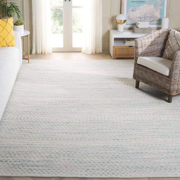 Kilim 8 ft. x 10 ft. Ivory/Light Blue Chevron Striped Area Rug
