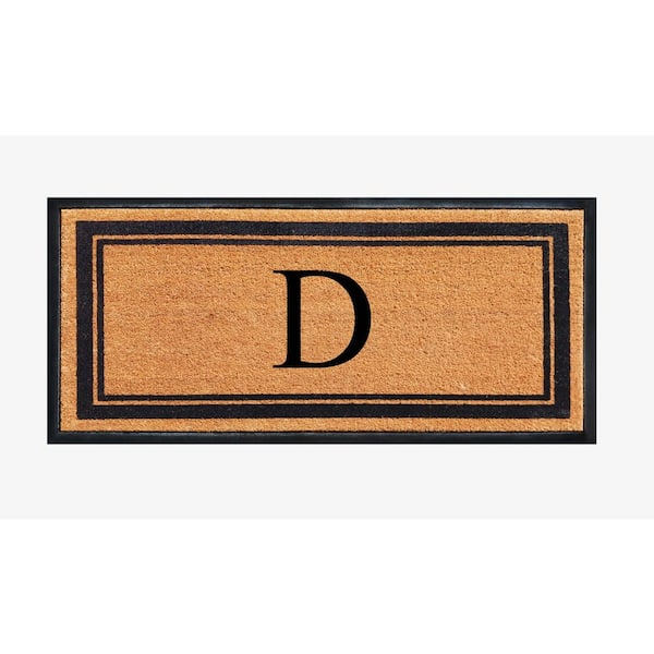 A1 Home Collections A1HC Markham Picture Frame Black/Beige 30 in. x 60 in. Coir and Rubber Flocked Large Outdoor Monogrammed D Door Mat