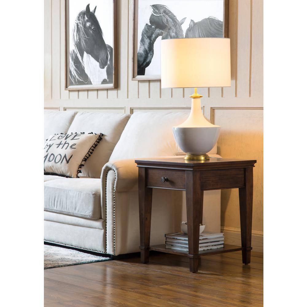 White Ceramic Table Lamp with Linen Shade and Gold Accents