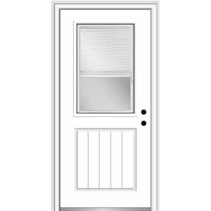 32 in. x 80 in. Internal Blinds Left-Hand 1/2 Lite 1-Panel Planked Clear Primed Fiberglass Smooth Prehung Front Door
