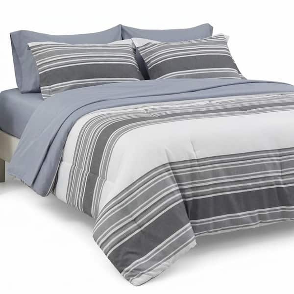 Queen 7-Piece Dark Grey Reversible Comforter Set - All Season