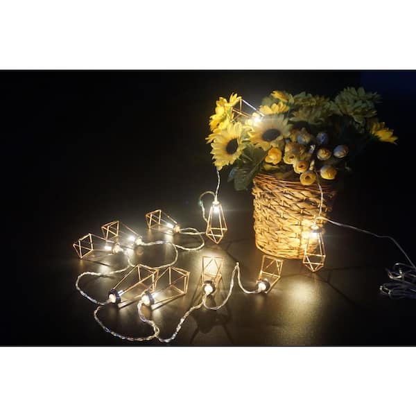 12 ft. 10-Light Battery Operated Metal Indoor Integrated LED String Lights (2-Pack)
