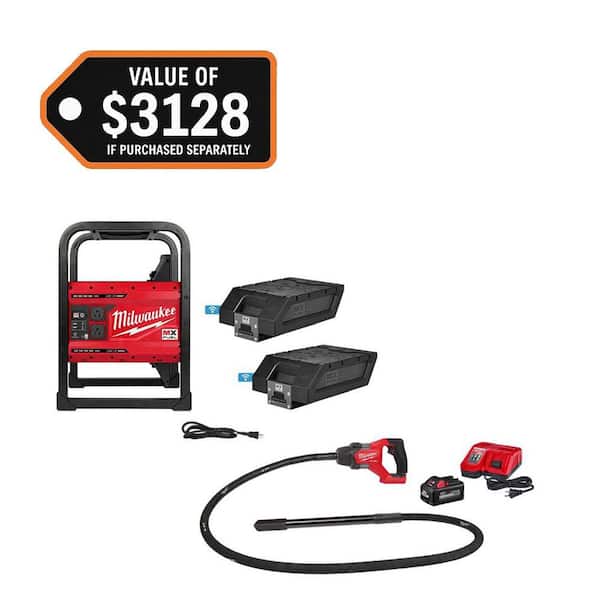MX FUEL 3600-Watt/1800-Watt Battery Powered Push Start Generator with M18 FUEL 8 ft. Concrete Pencil Vibrator Kit