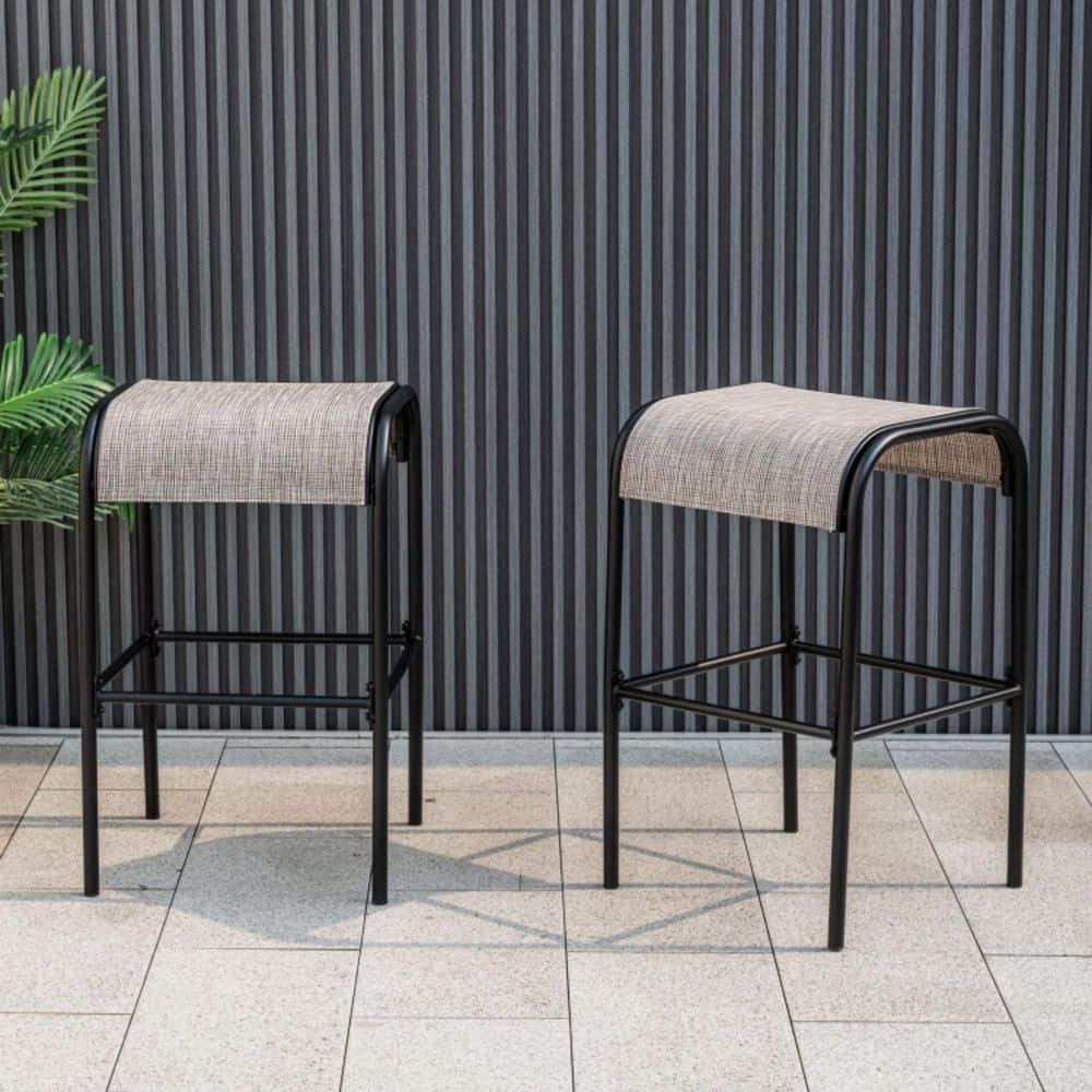 30 in. H Metal Outdoor Bar Stool Patio Bar Height Stool with Curved Fabric Seat (Set of 2) price history on PriceWatchPro