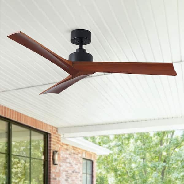 Farmhouse 52 in. Black 3 Wood Blades Downrod Standard Ceiling Fan with DC Motor and Remote Included