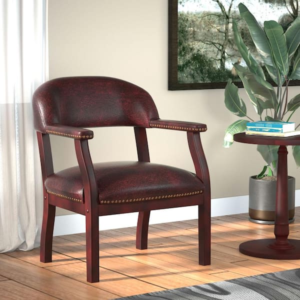 Captains Chair Burgundy Vinyl Mahogany Brass Nail Heads