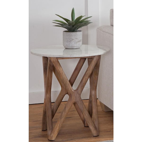 Wyman 20 in. White Round Marble End Table
