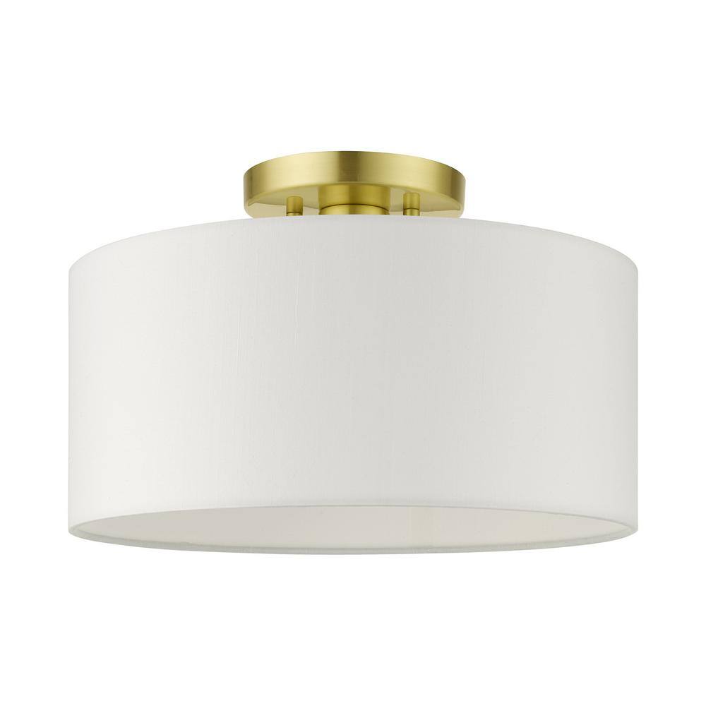 Meridian Satin Brass 13" Drum LED Semi-Flush Mount