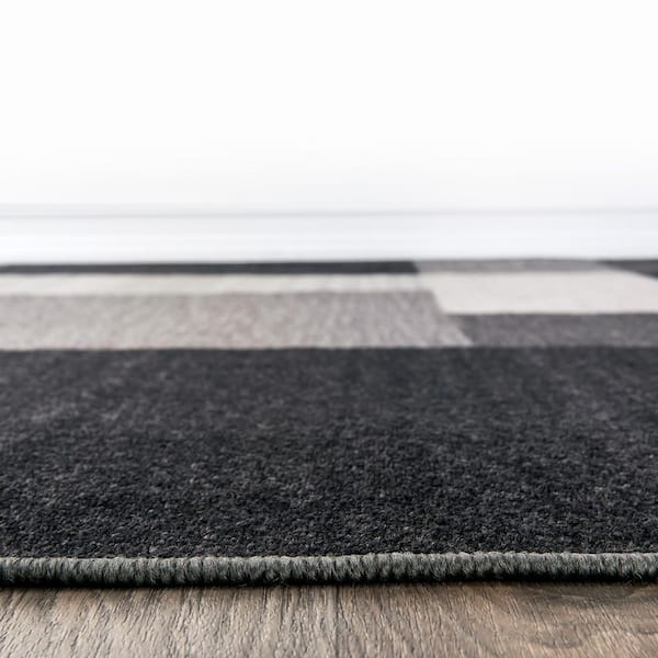 Geometric Boxes Design Non-Slip (Non-Skid) Gray 2 ft. 7 in. x 12 ft. Indoor Runner Rug