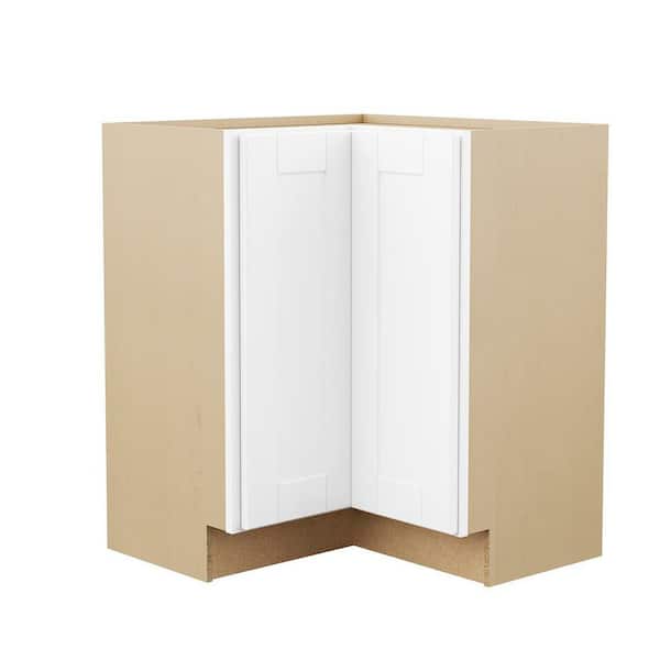 Shaker 36 in. W x 16.5 in. D x 34.5 in. H Assembled Corner Lazy Susan Base Cabinet in Satin White