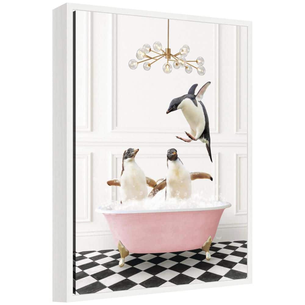 "Sylvie ""Penguins in Pink Bathtub on Checker Floor in. by Amy Peterson Framed Art Print 24 in. x 18 in." price history on PriceWatchPro