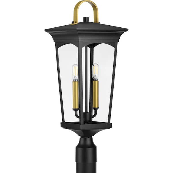 Progress Lighting Chatsworth Collection 2-Light Textured Black Clear Glass New Traditional Outdoor Post Lantern Light
