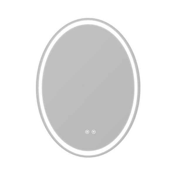 ANGELES HOME 24 in. W x 32 in. H Oval Frameless Anti-Fog Wall Mounted LED Bathroom Vanity Mirror in Silver