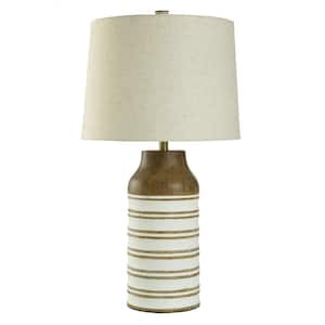 31 in. Brown Urn Task and Reading Table Lamp for Living Room with Beige Linen Shade