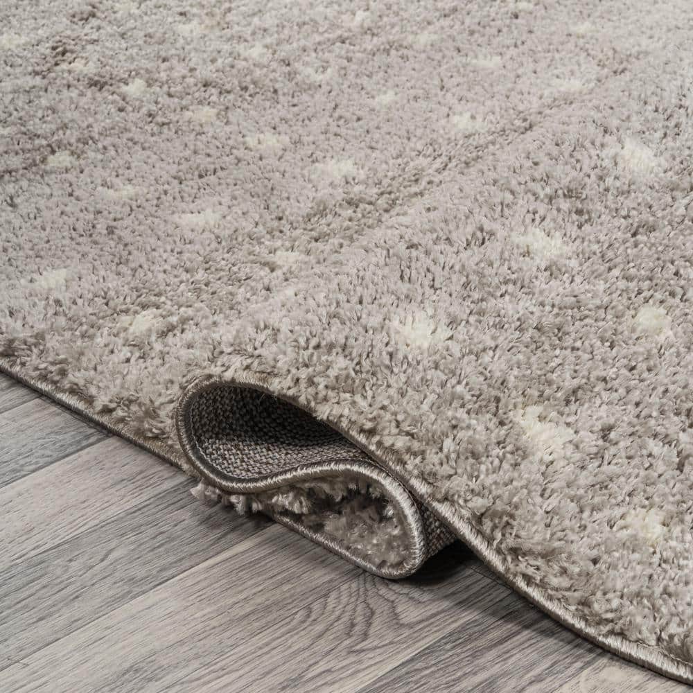 Ivory and Gray Geometric Dot Shag Area Rug