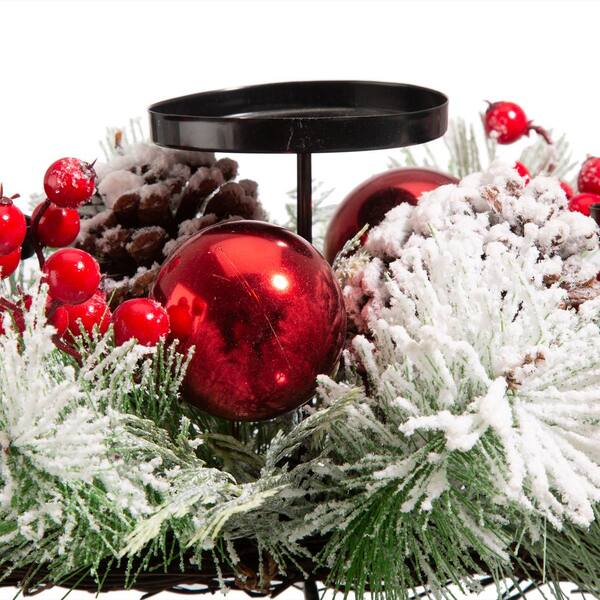 Glitzhome 24 in. Glitted Berry Ornament Pinecone candle Holder