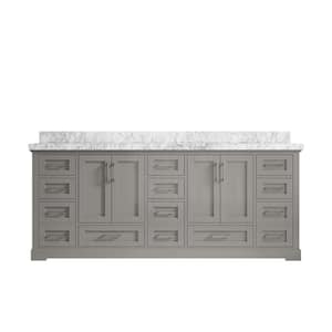 Boston 84 in. W x 22 in. D x 36 in. H Double Sink Bath Vanity in Elephant Gray with 2" Carrara Marble Top