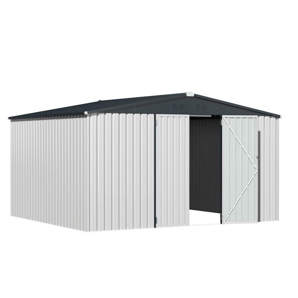 Sudzendf 12 ft. W x 10 ft. D White Metal Garden Shed with Lockable