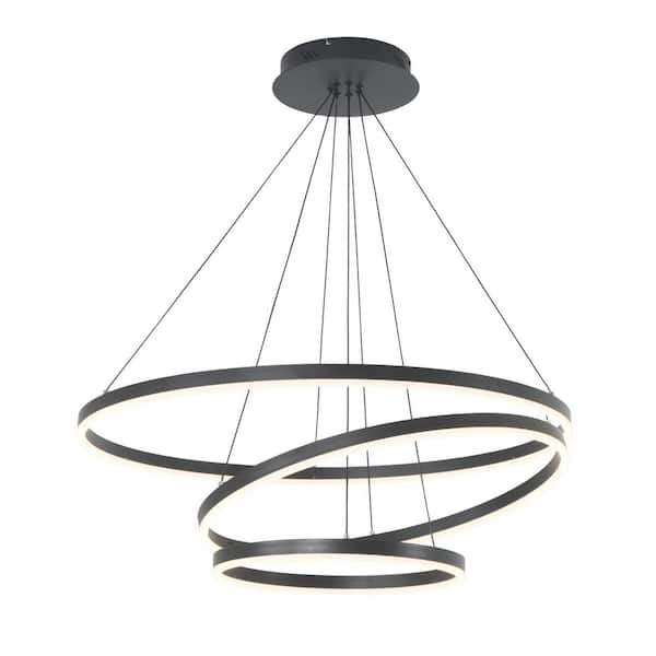 3 Lights Dimmable Integrated LED Black Chandelier for Dining Living Room Entrance, LED 3000K Warm Light, L31. 5"