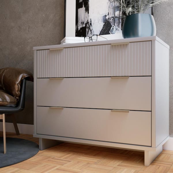 Manhattan Comfort Granville Light Grey 3-Drawer 37.95 in. Wide Standard Dresser