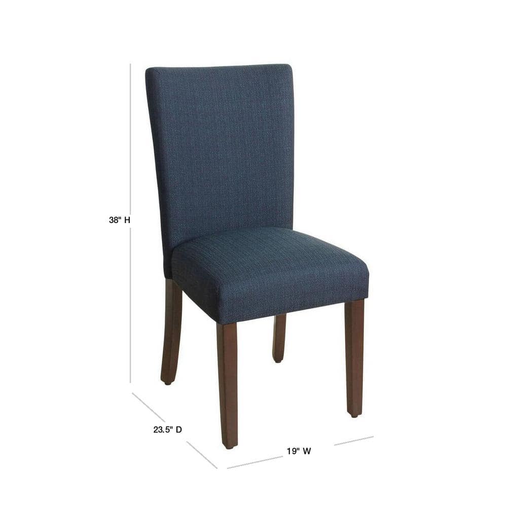 Classic Parsons Blue Upholstered Side Chair with Cherry Walnut Legs