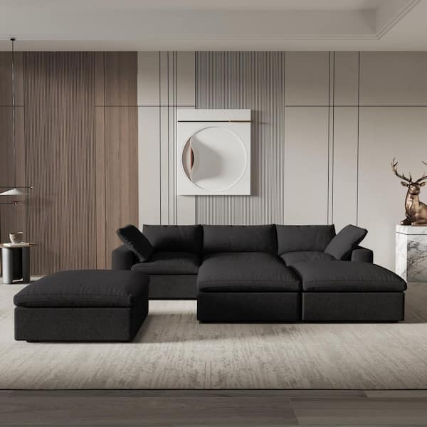 J&E Home 118 in. Square Arm 6-piece Linen Deep Seat Modular